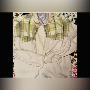 BDG Robbie‎ Crafted Beige/green Plaid Western Over Shirt, Small Petite